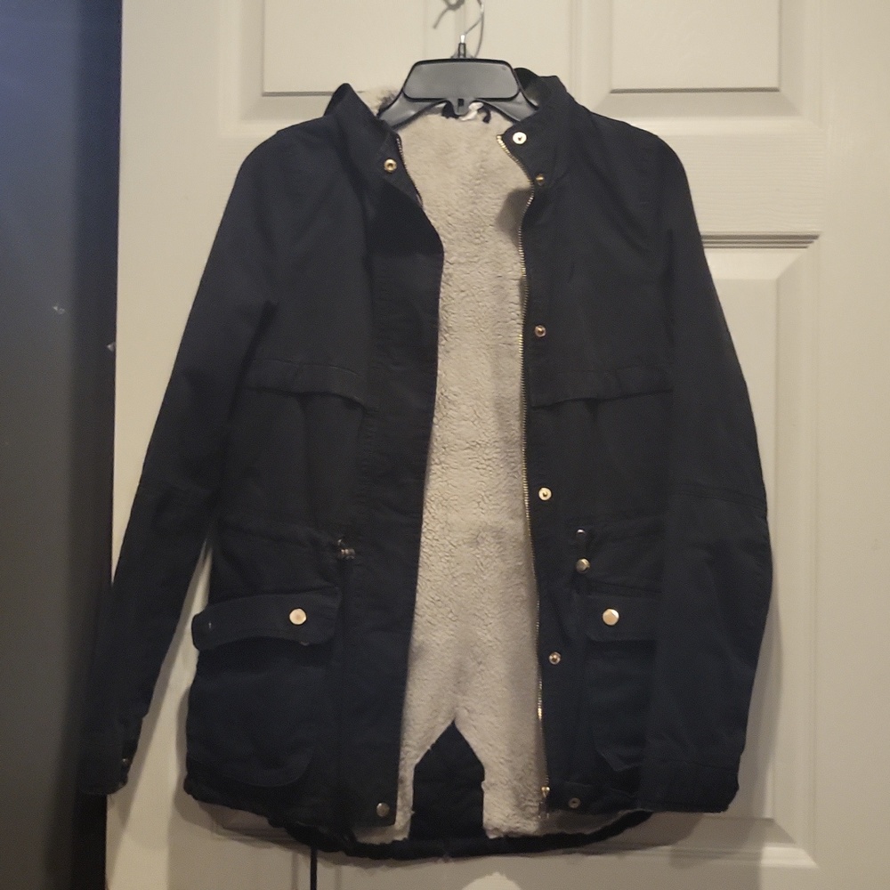 Fleece Lined Drawstring Waist Hooded Parka Coat SIZE 4